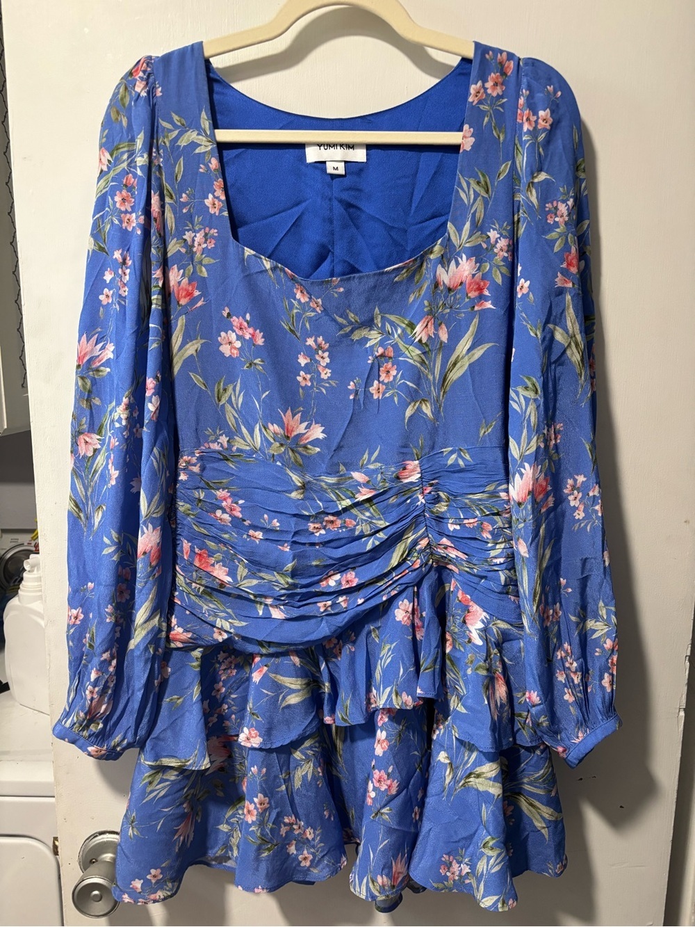 Yumi Kim Norelle Mini Ruffle Heartwood Long Sleeve Blue Pink Floral Dress Size M
